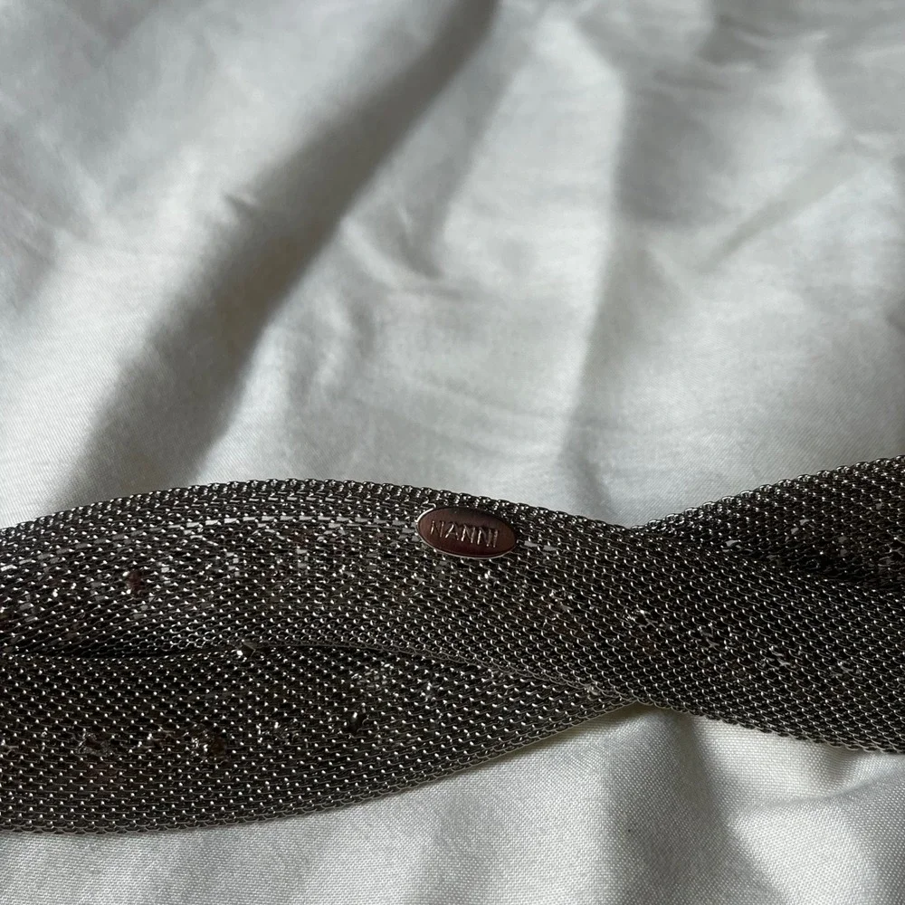 Nanni Italy Silver Mesh Leather Studded Belt 85/32 Brown Made in Italy
